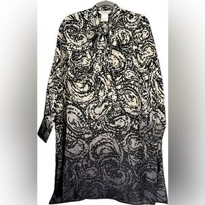 Max Mara Silk Tie Bow Long Sleeve Dress Shirt in Graduation Color Print